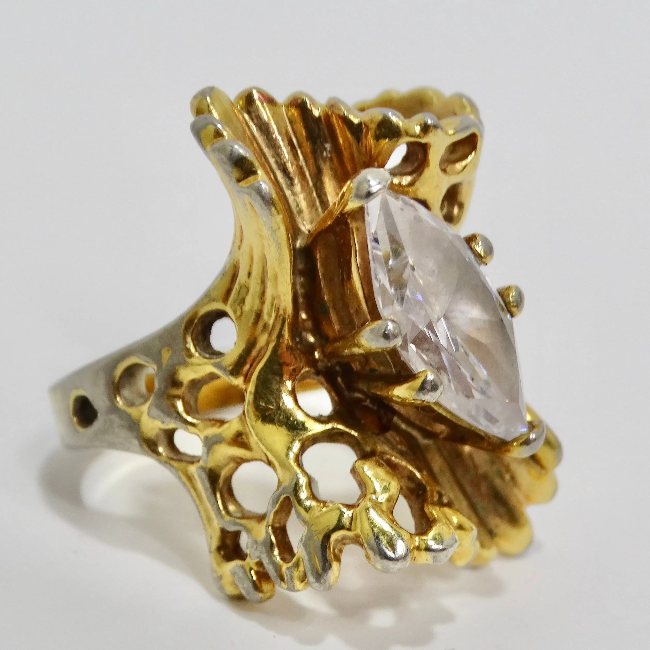 1970s Cubic Zirconia Gold Plated Ring