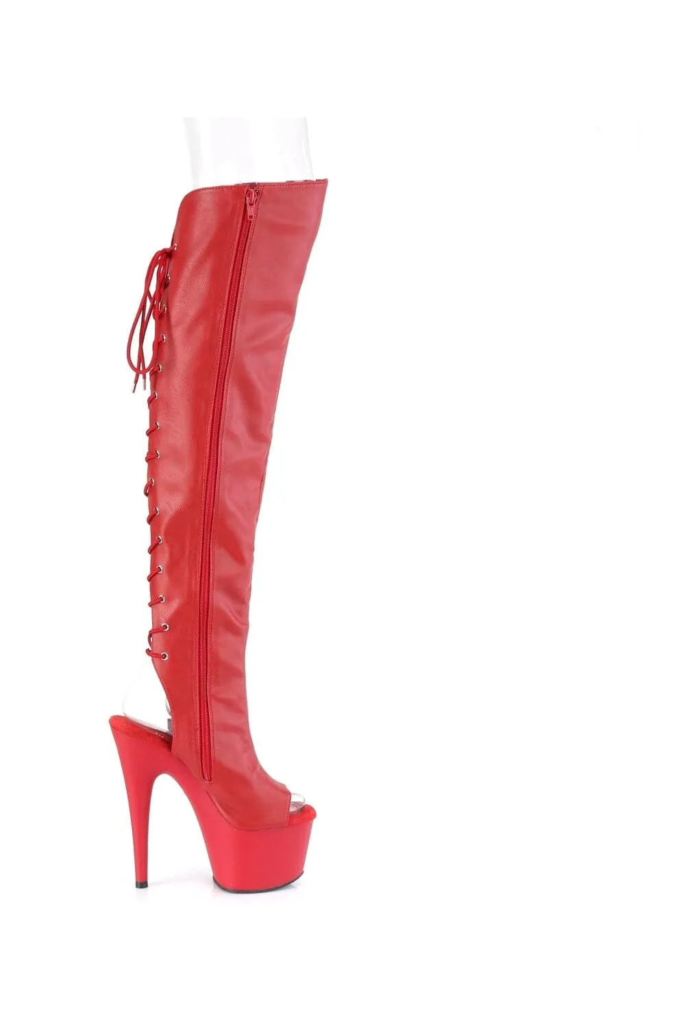 ADORE-3019 Red Faux Leather Knee Boot