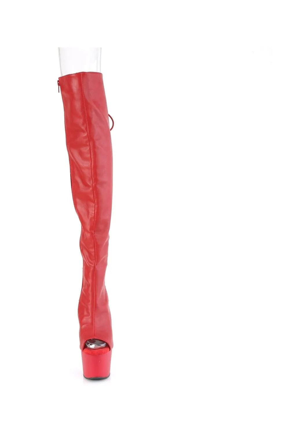 ADORE-3019 Red Faux Leather Knee Boot
