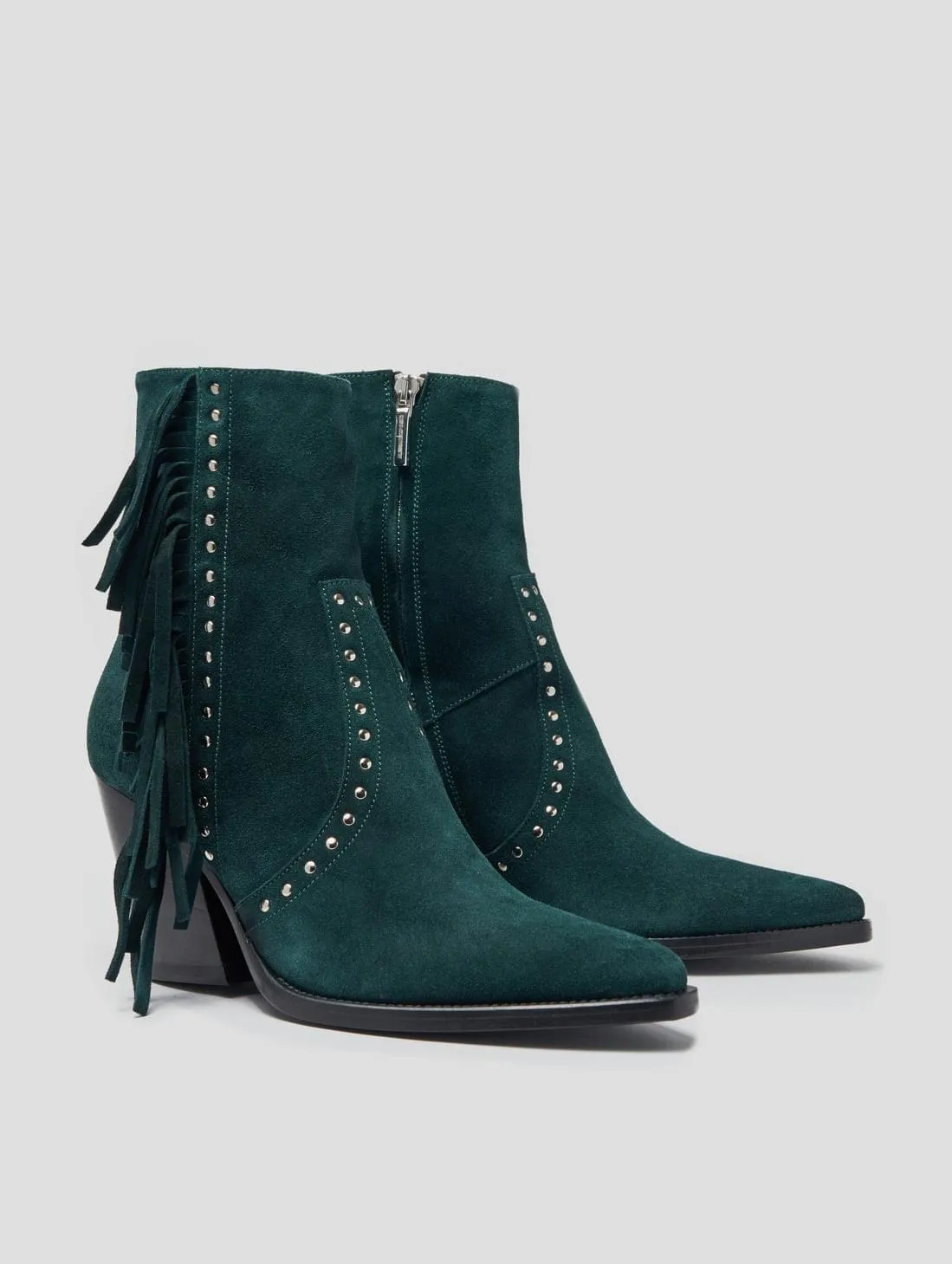 ALISON 80MM "MOJAVE" FRINGED BOOT IN EMERALD GREEN SUEDE - Woman