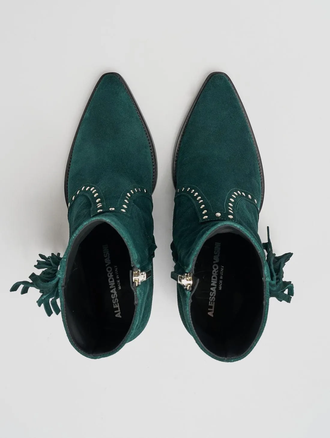 ALISON 80MM "MOJAVE" FRINGED BOOT IN EMERALD GREEN SUEDE - Woman