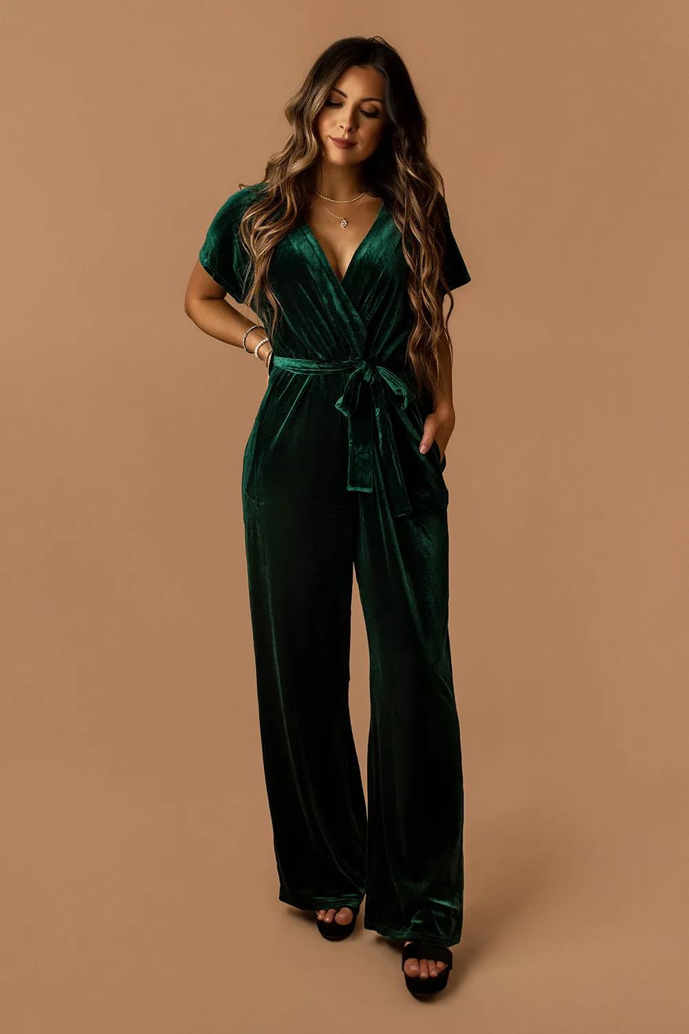 Another Love Velvet Jumpsuit (Hunter Green)