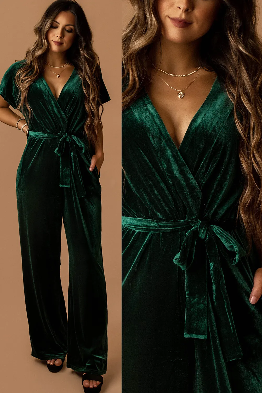 Another Love Velvet Jumpsuit (Hunter Green)