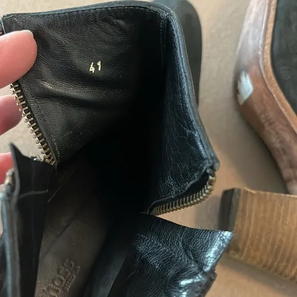 Anthropologie Hoss Intropia Double ZipLeather Heeled Ankle Boots Black- 41 / 11