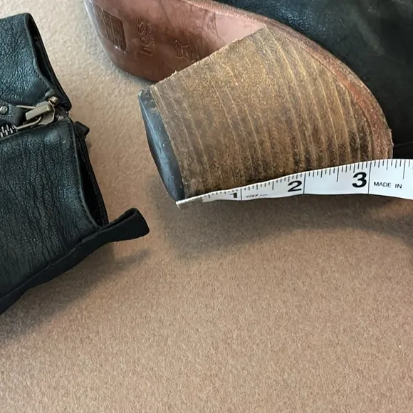 Anthropologie Hoss Intropia Double ZipLeather Heeled Ankle Boots Black- 41 / 11