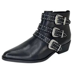 Aqua Blane Black Leather Womens Ankle Boots Size 7.5M
