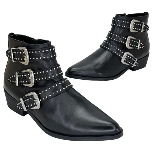 Aqua Blane Black Leather Womens Ankle Boots Size 7.5M