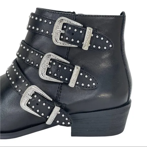 Aqua Blane Black Leather Womens Ankle Boots Size 7.5M