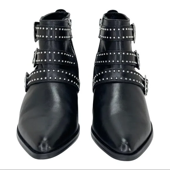 Aqua Blane Black Leather Womens Ankle Boots Size 7.5M