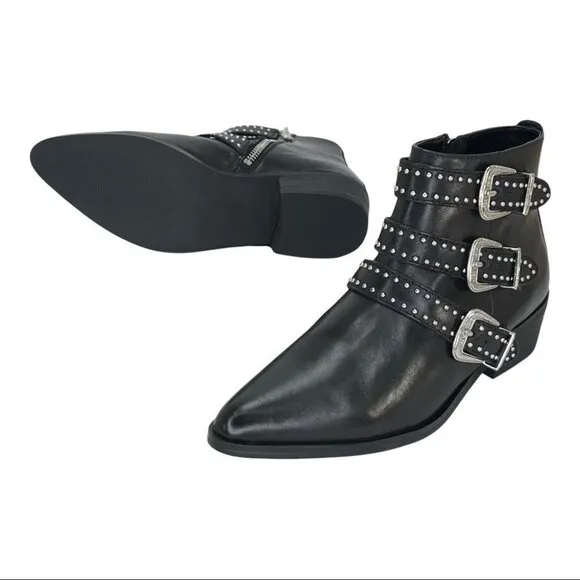 Aqua Blane Black Leather Womens Ankle Boots Size 7.5M