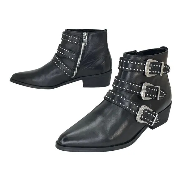 Aqua Blane Black Leather Womens Ankle Boots Size 7.5M