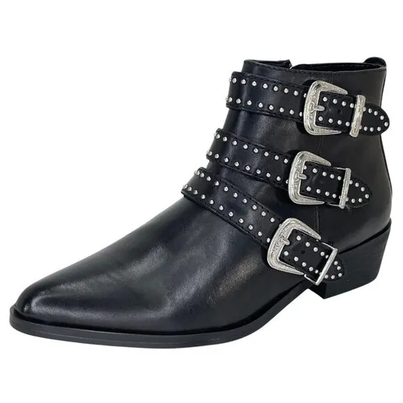 Aqua Blane Black Leather Womens Ankle Boots Size 7.5M