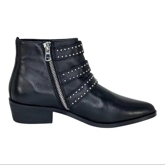 Aqua Blane Black Leather Womens Ankle Boots Size 7.5M