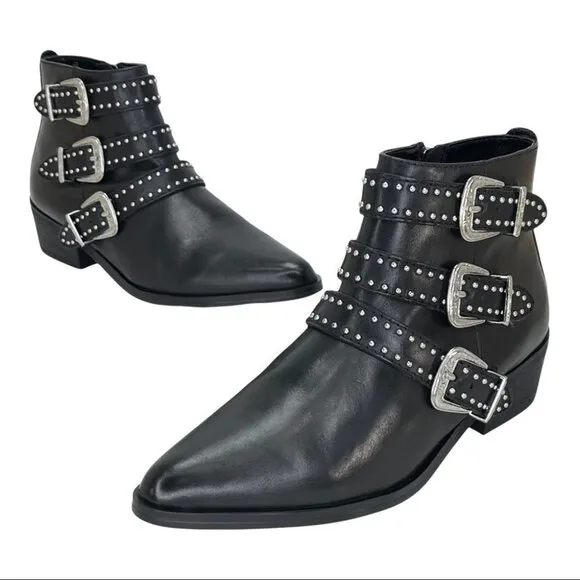 Aqua Blane Black Leather Womens Ankle Boots Size 7.5M