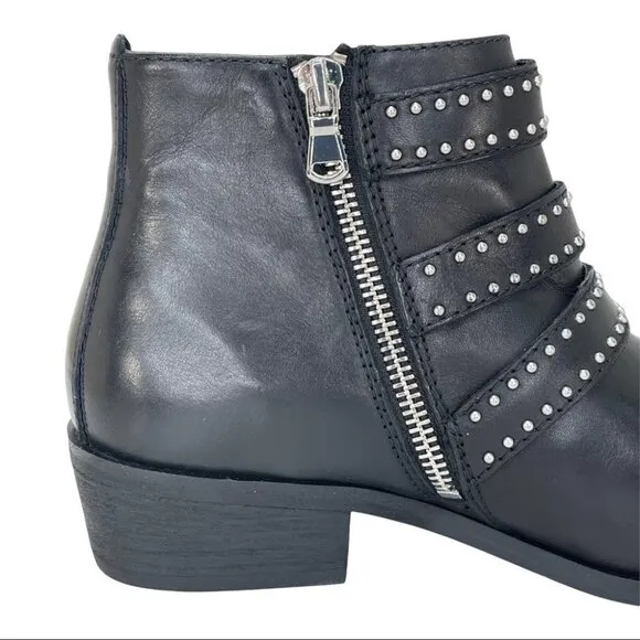 Aqua Blane Black Leather Womens Ankle Boots Size 7.5M