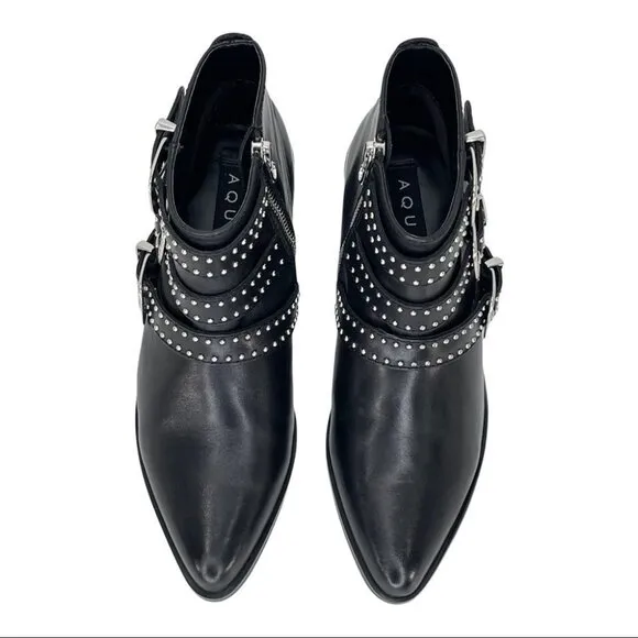Aqua Blane Black Leather Womens Ankle Boots Size 7.5M
