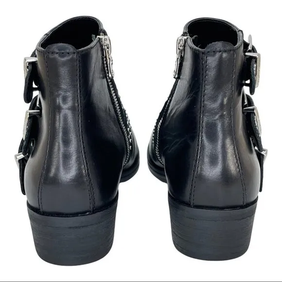 Aqua Blane Black Leather Womens Ankle Boots Size 7.5M