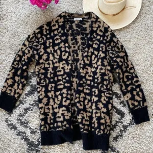 Azalea Leopard Print Cardigan Oversized Cozy Knit Sweater