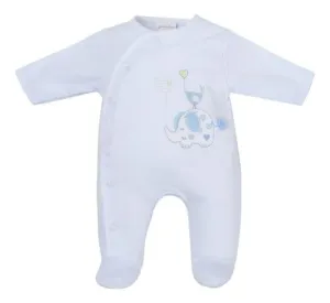 Baby Boys Blue Elephant And Bird Cotton Sleepsuit/Babygro