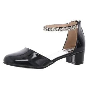 Badgley Mischka Girls Black Patent Embellished Ankle Strap Pumps Shoes New