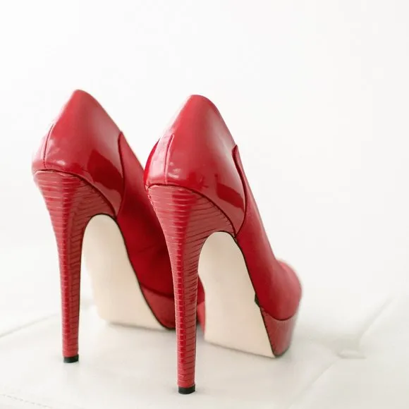 Bebe Red Satin Jeremy Platform Pumps 8.5 New in Box