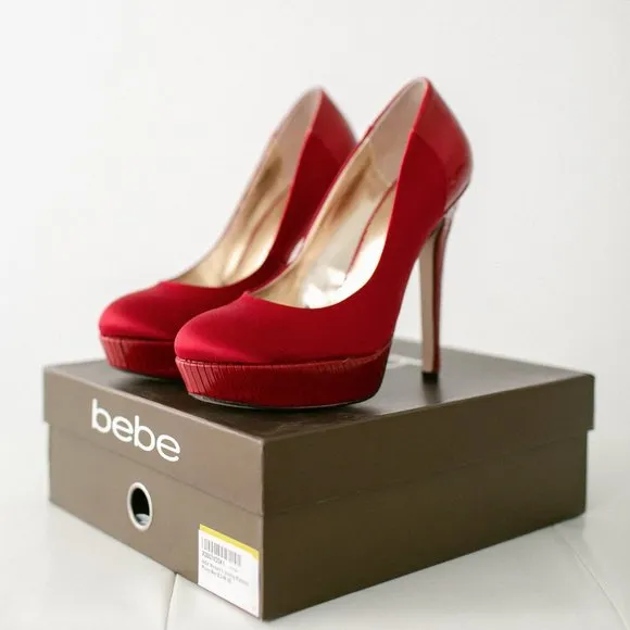 Bebe Red Satin Jeremy Platform Pumps 8.5 New in Box