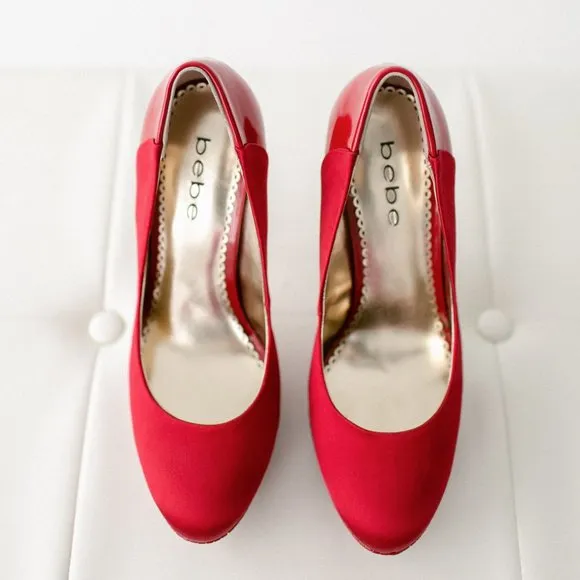 Bebe Red Satin Jeremy Platform Pumps 8.5 New in Box