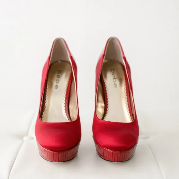 Bebe Red Satin Jeremy Platform Pumps 8.5 New in Box