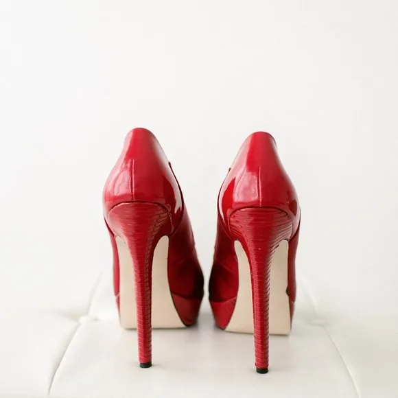 Bebe Red Satin Jeremy Platform Pumps 8.5 New in Box