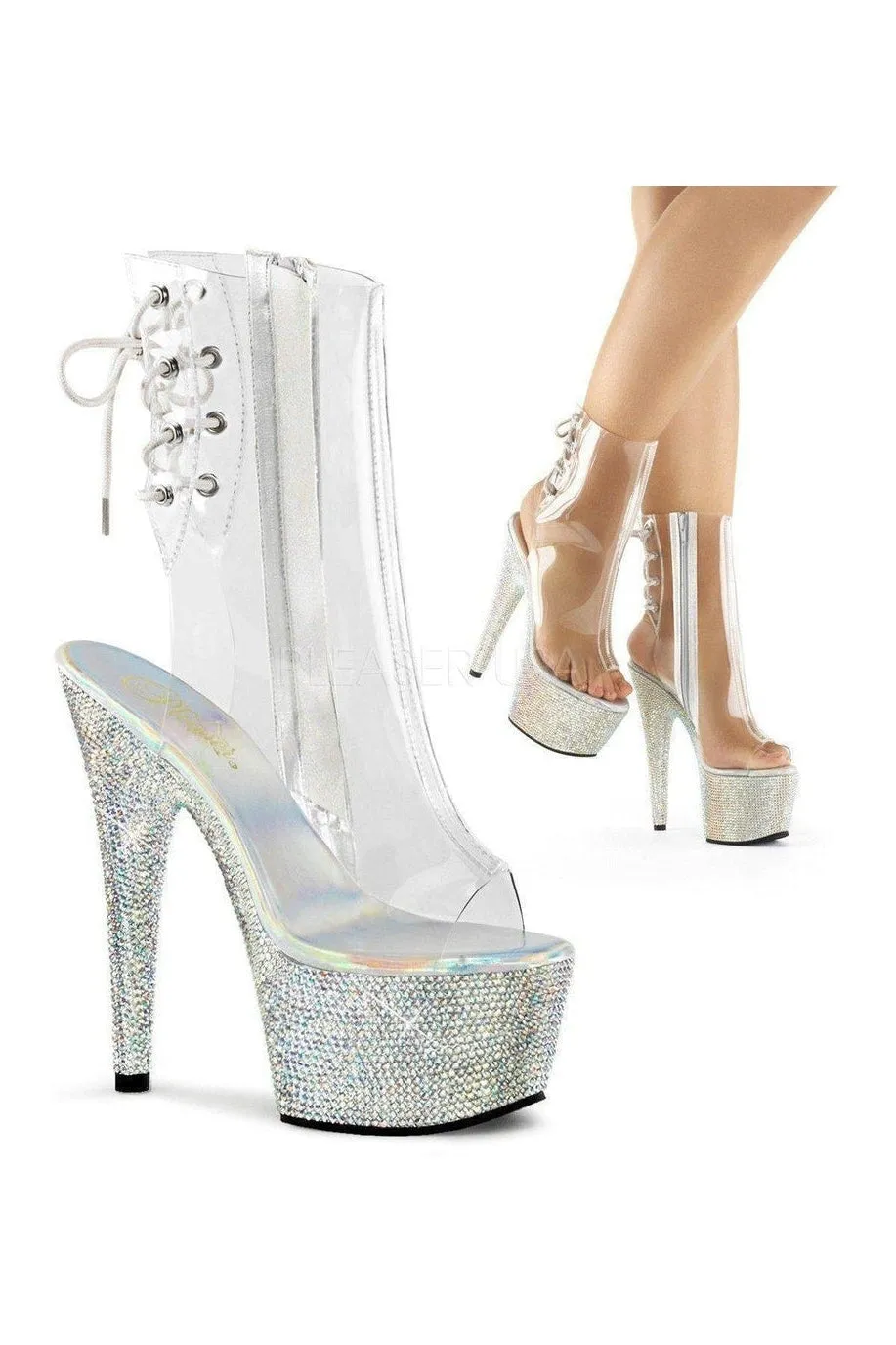 BEJEWELED-1018DM-7 Platform Boot  | Clear Vinyl
