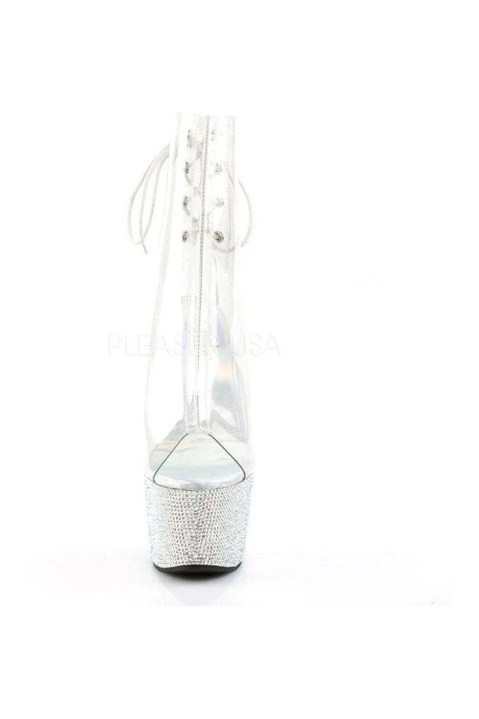 BEJEWELED-1018DM-7 Platform Boot  | Clear Vinyl