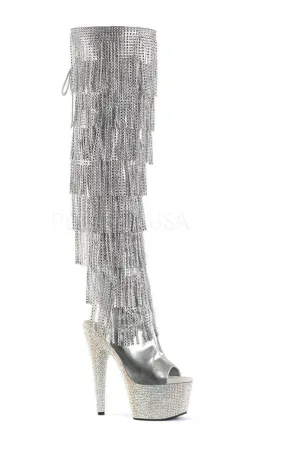 BEJEWELED-3019RSF-7 Platform Boot  | Silver Faux Leather