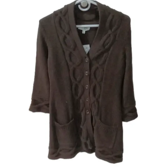 BETH BOWLEY  LONG DARK BROWN V NECKLINE BUTTON DOWN SWEATER SIZE MEDIUM  NWT