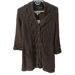 BETH BOWLEY  LONG DARK BROWN V NECKLINE BUTTON DOWN SWEATER SIZE MEDIUM  NWT