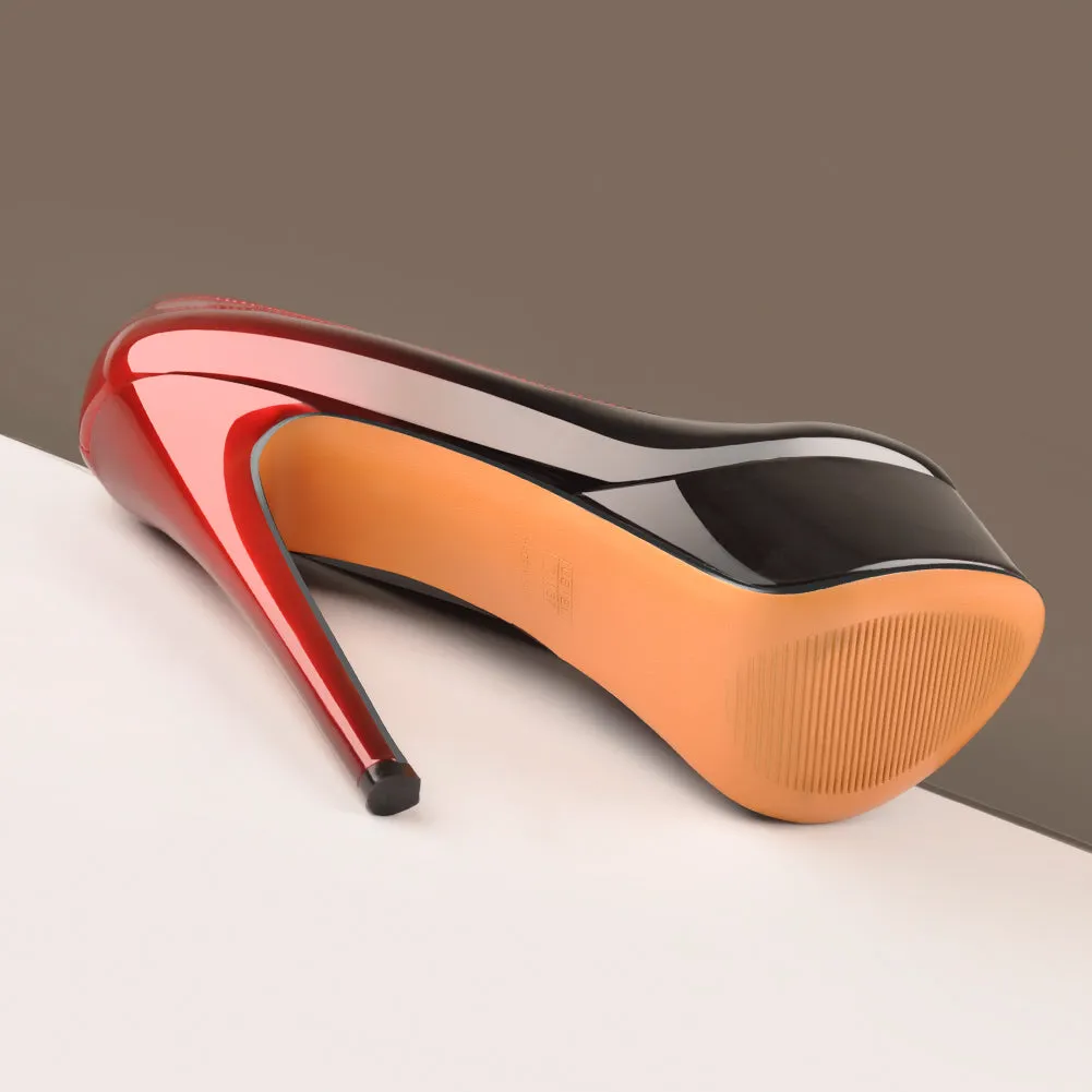 Black Red Gradient Patent Leather Platform High Heels
