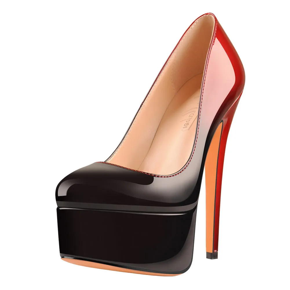 Black Red Gradient Patent Leather Platform High Heels