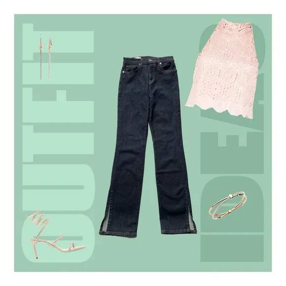 BLDWN Vented Skinny High Rise Side Slit Outer Ankle Flare Dark Blue Denim Jeans
