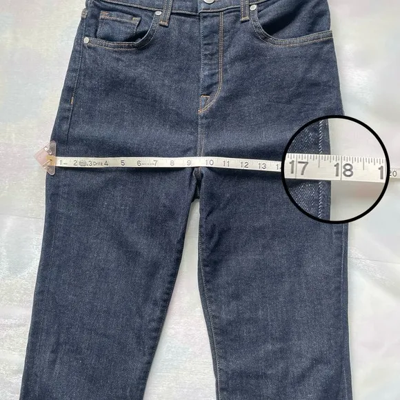 BLDWN Vented Skinny High Rise Side Slit Outer Ankle Flare Dark Blue Denim Jeans