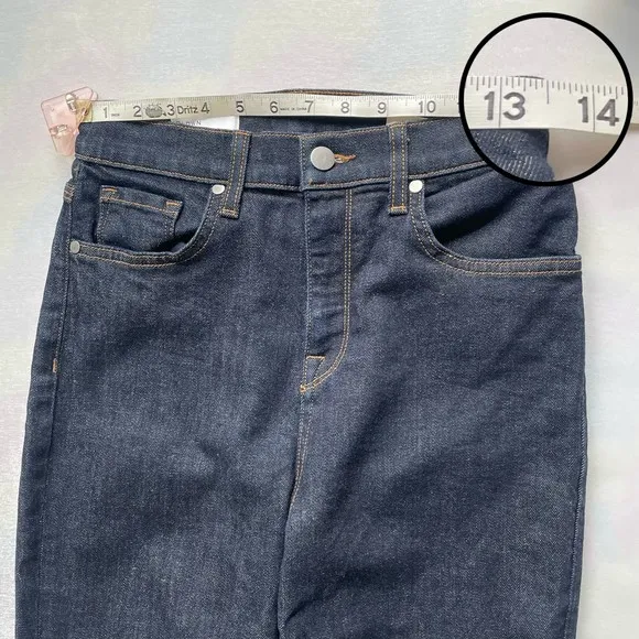 BLDWN Vented Skinny High Rise Side Slit Outer Ankle Flare Dark Blue Denim Jeans