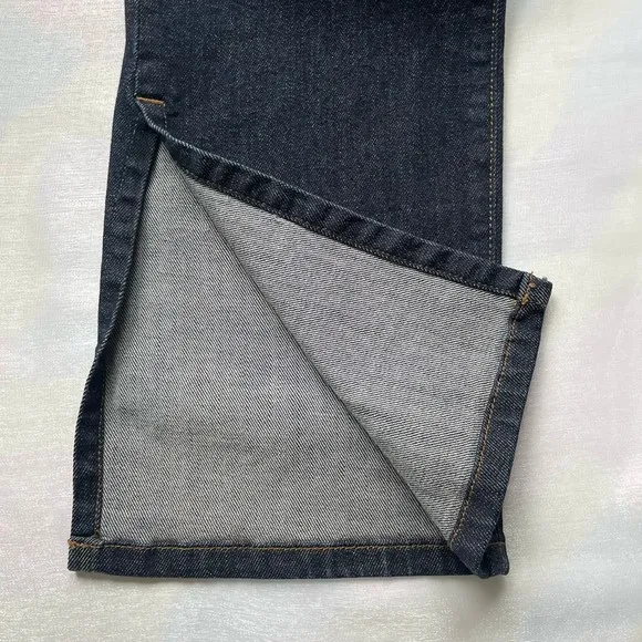 BLDWN Vented Skinny High Rise Side Slit Outer Ankle Flare Dark Blue Denim Jeans