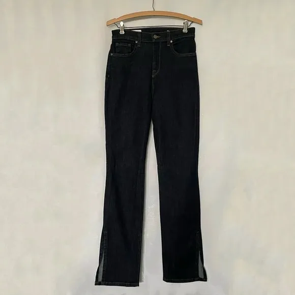 BLDWN Vented Skinny High Rise Side Slit Outer Ankle Flare Dark Blue Denim Jeans
