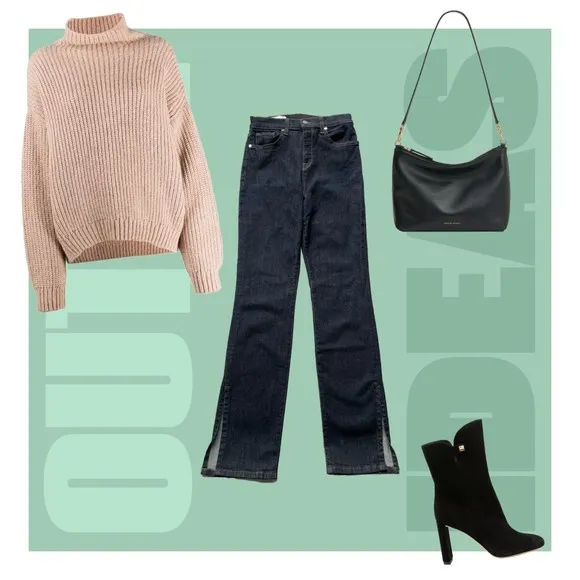 BLDWN Vented Skinny High Rise Side Slit Outer Ankle Flare Dark Blue Denim Jeans
