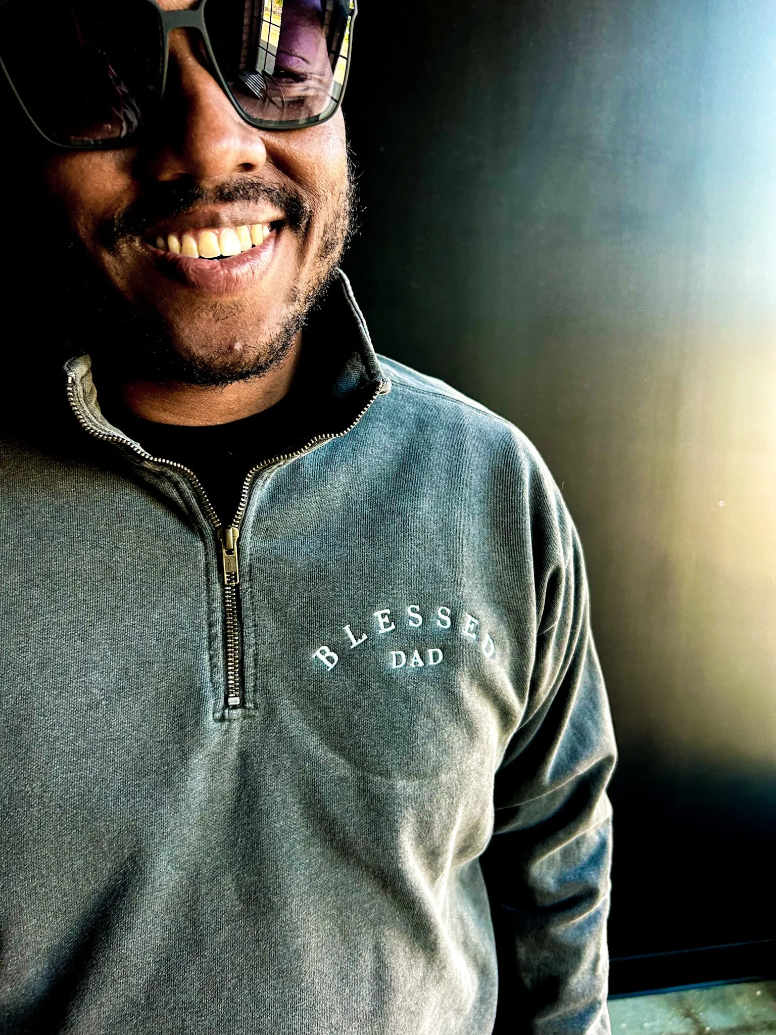 Blessed Dad Embroidered Adult Quarter Zip Sweatshirt