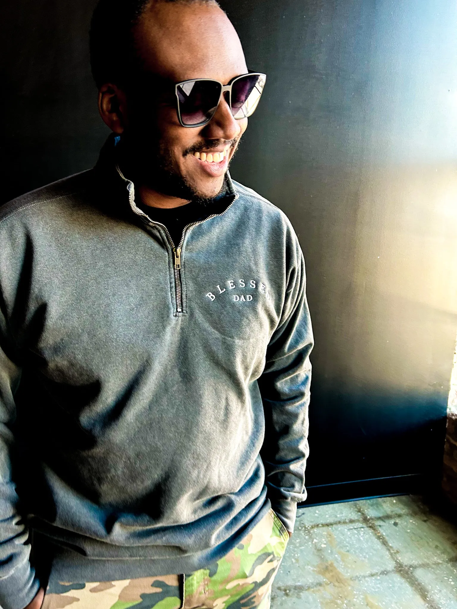 Blessed Dad Embroidered Adult Quarter Zip Sweatshirt