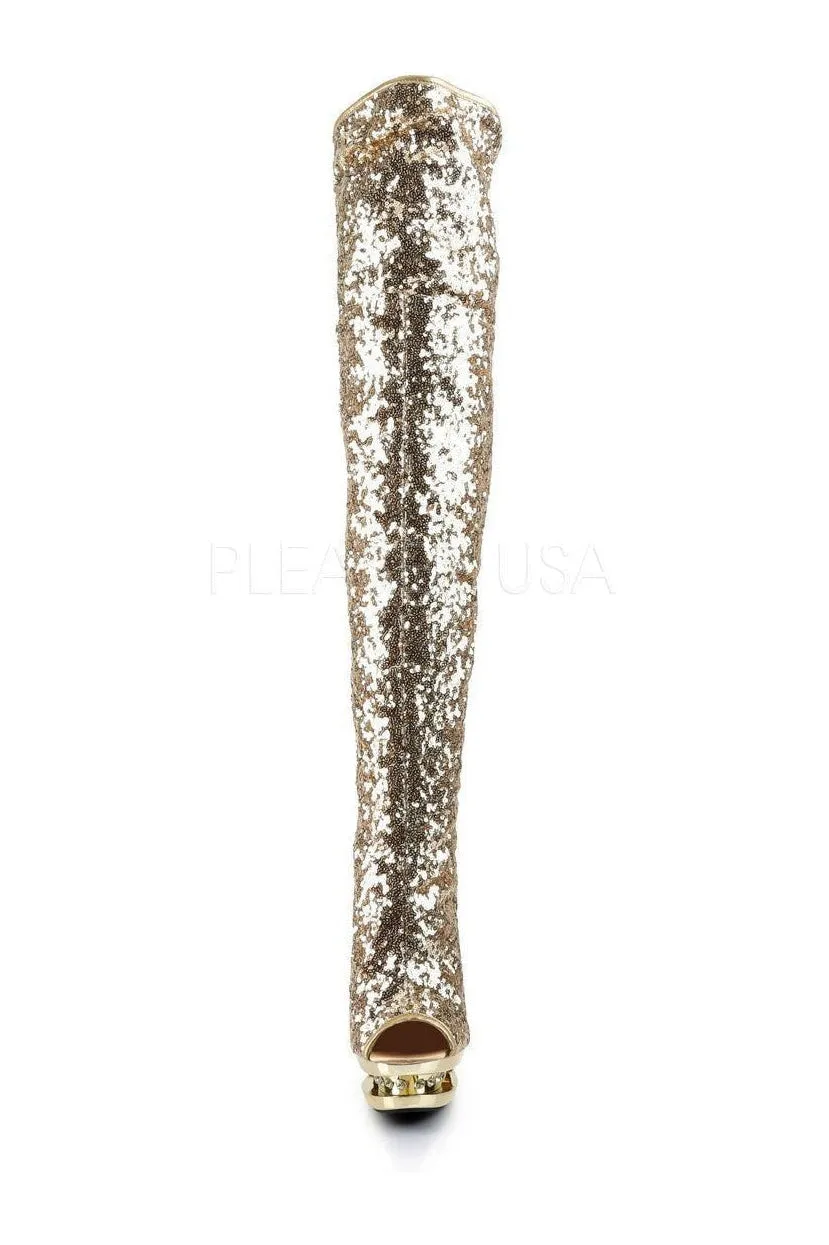 BLONDIE-R-3011 Platform Boot  | Gold Sequins