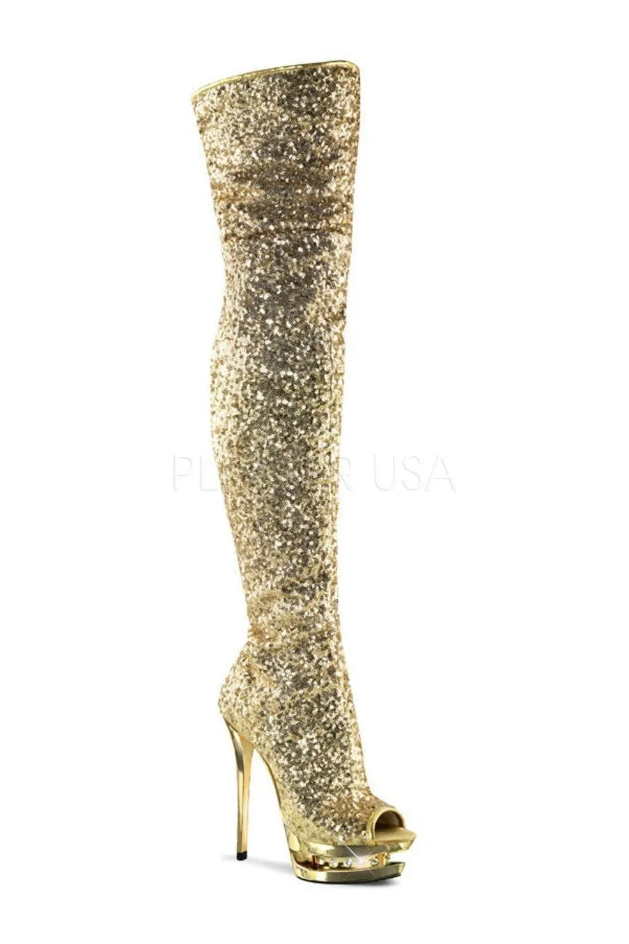 BLONDIE-R-3011 Platform Boot  | Gold Sequins