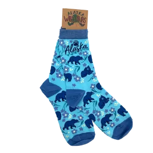 Blue Bears and Flowers Alaska Socks