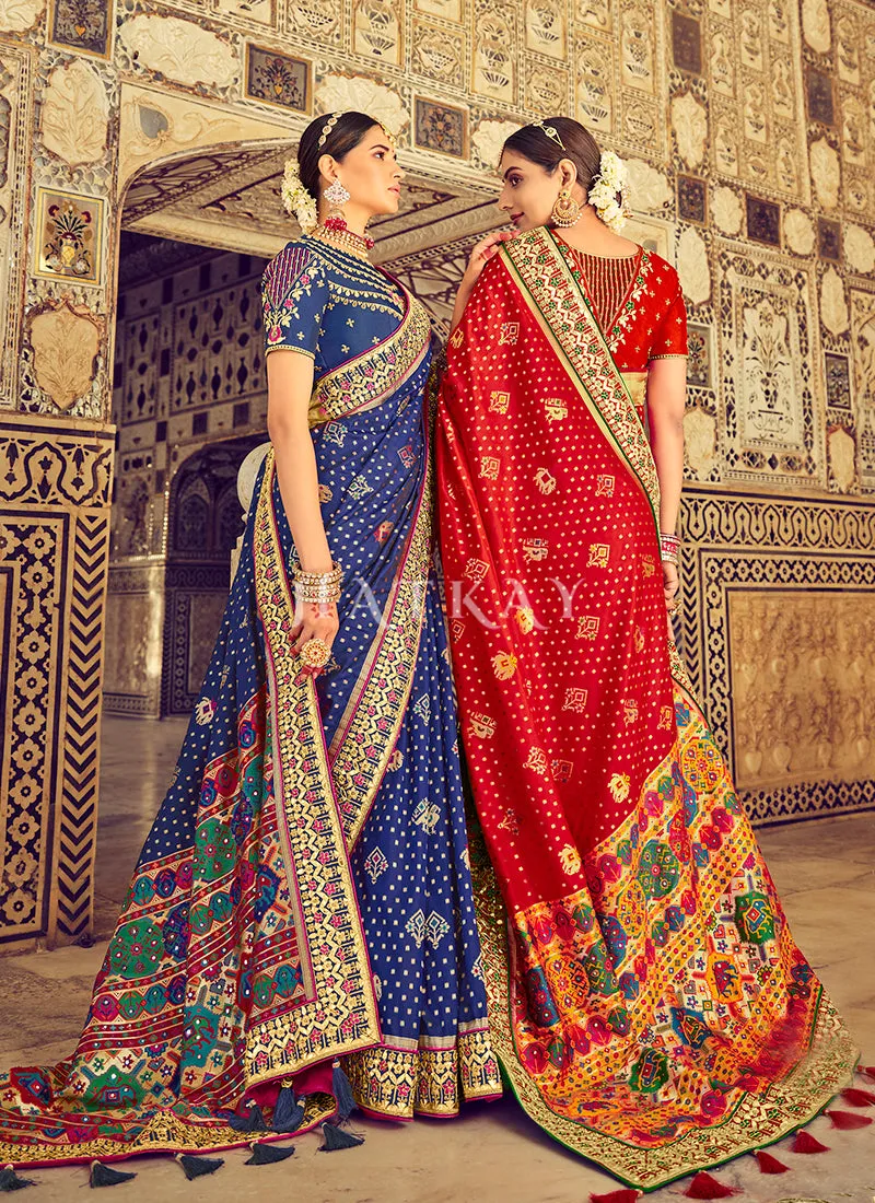 Blue Embroidered Patola Silk Wedding Saree