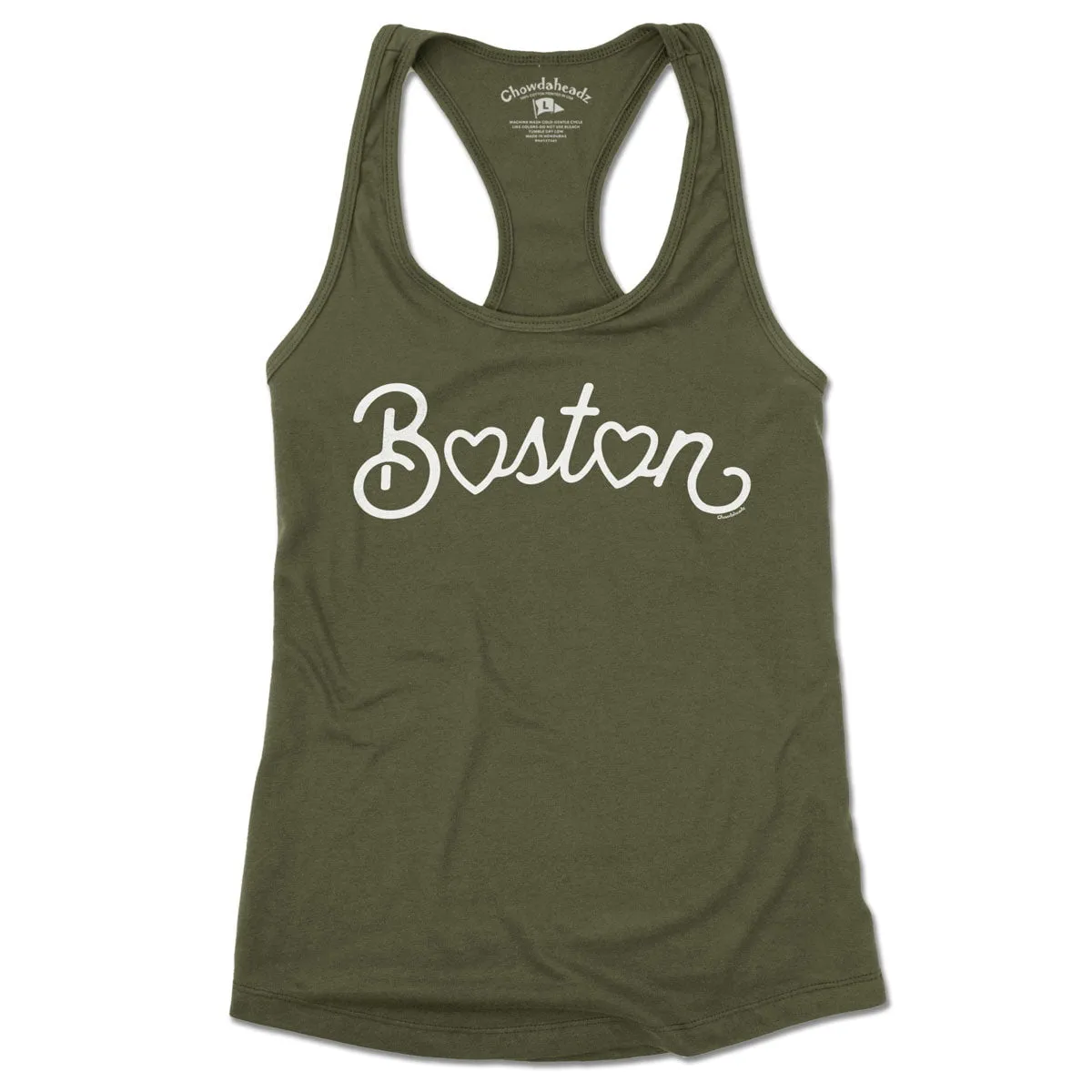 Boston Heart Script Ladies Tank Top (13 Colors)