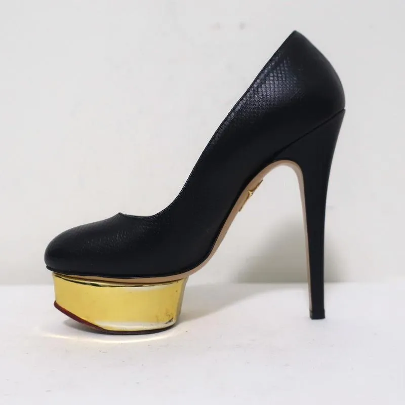 Charlotte Olympia Dolly Platform Pumps Navy Textured Leather Size 36
